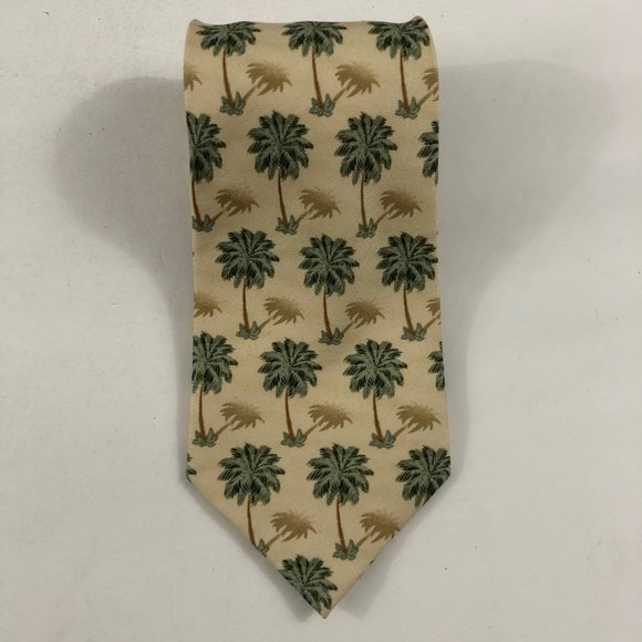 Tommy Bahama Mens Necktie 100% Silk Palm Trees Print Green Cream 4.25"x60" - Picture 2 of 7